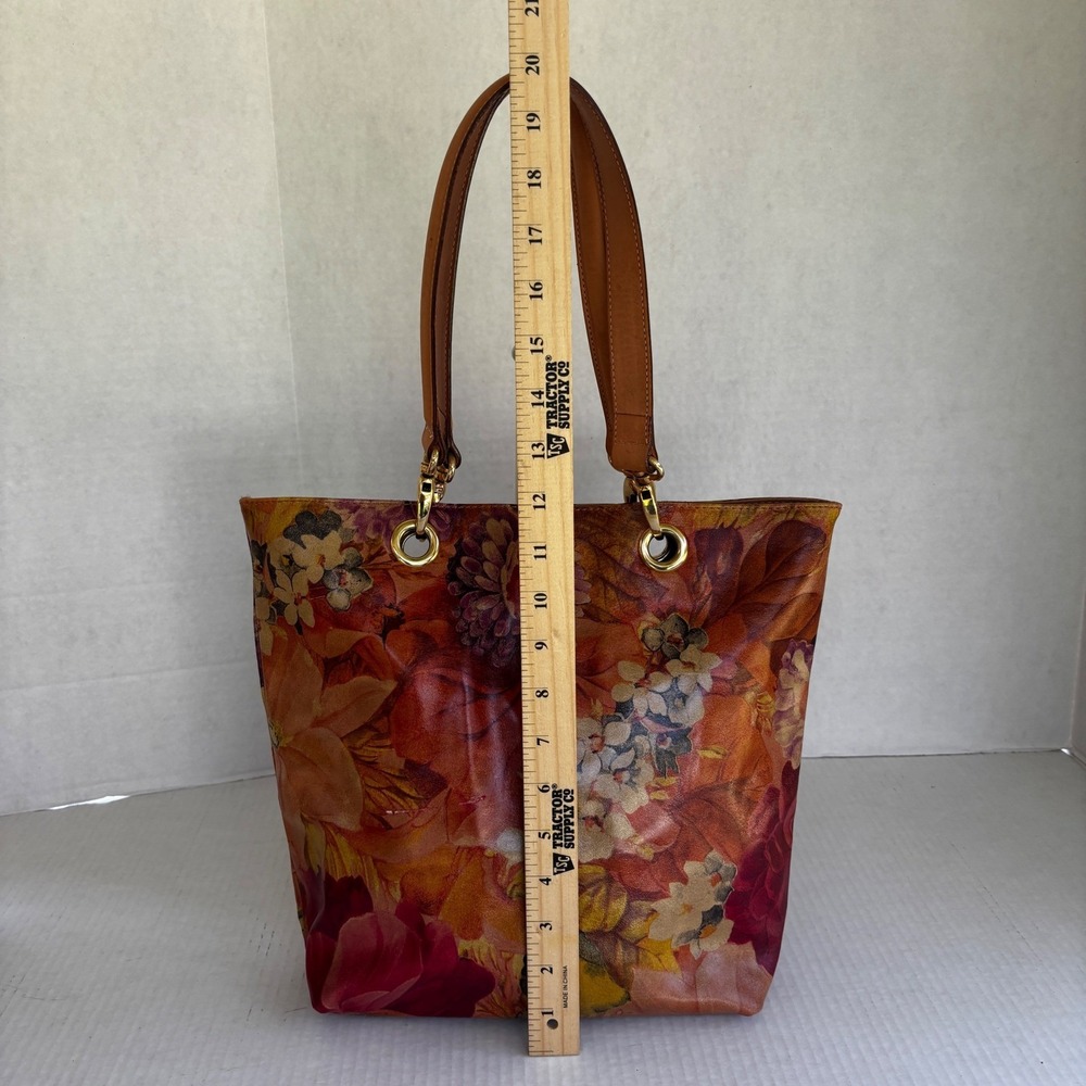 Maurizio Taiuti Italy Genuine Leather Floral Print Tote Shoulder Bag Purse - Picture 6 of 12